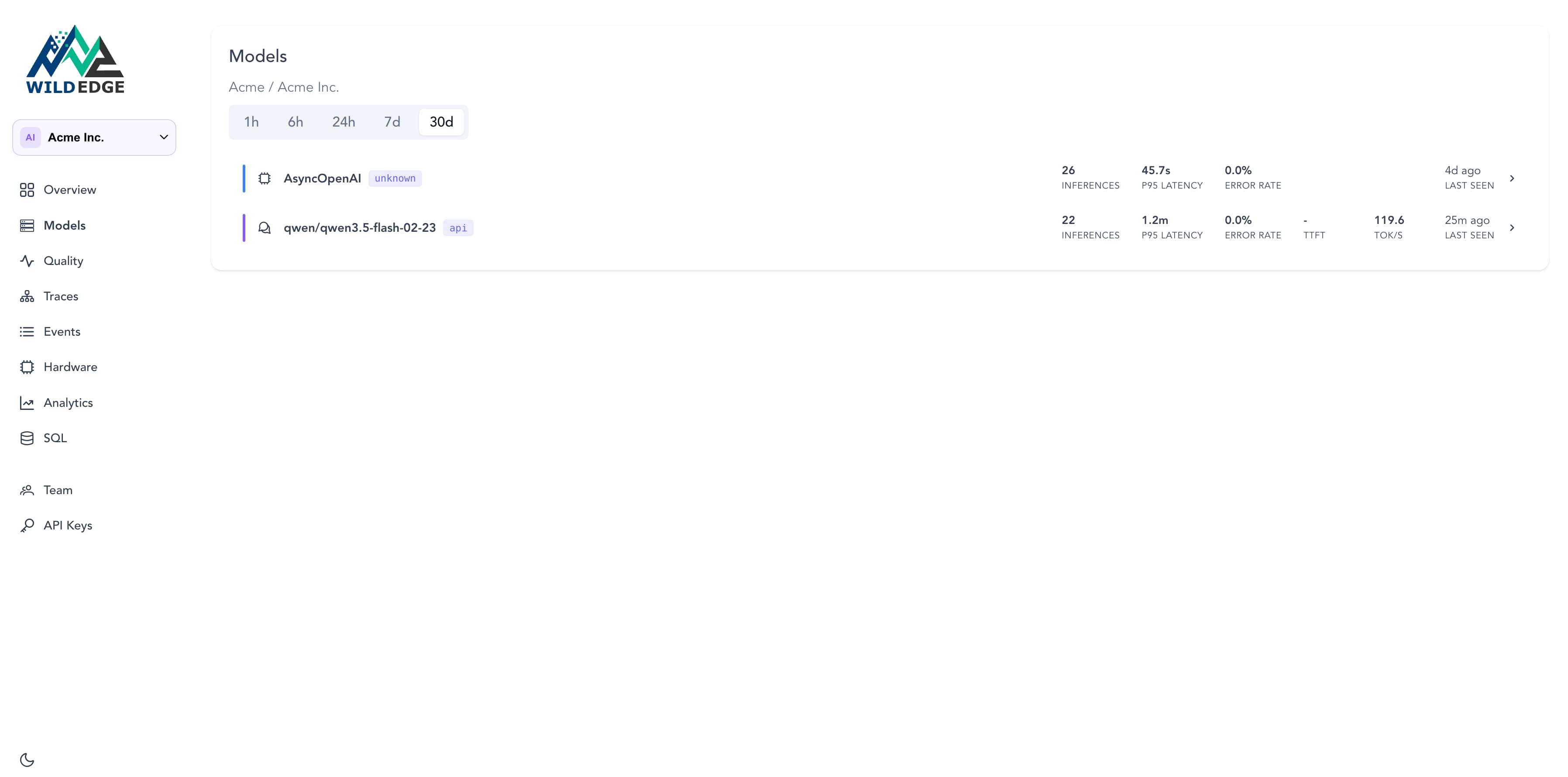 Models List Screenshot